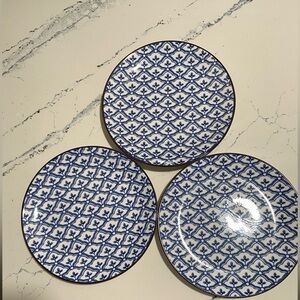 Set of 3 Elite blue & white salad plates 8.5”